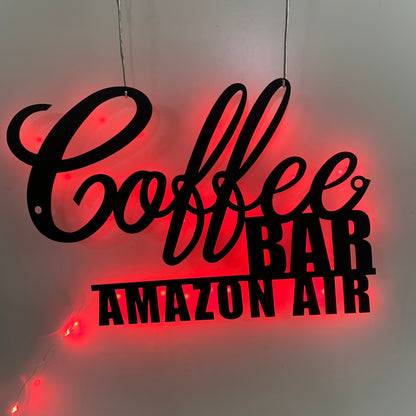 Personalized Coffee Bar Metal Sign With Led Light, Coffee Shop Metal Decor, Custom Coffee Metal Wall Sign, Coffee Time Metal Wall Art