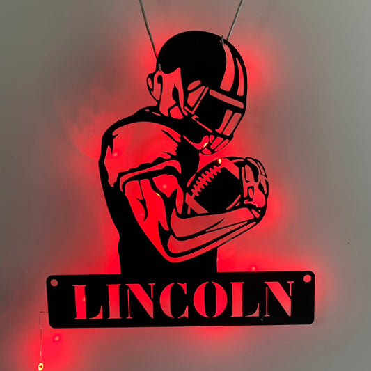 Custom American Football Player Metal Sign With Led Light, Personalized Football Player Metal Name Sign, Football Player Metal Led Decor