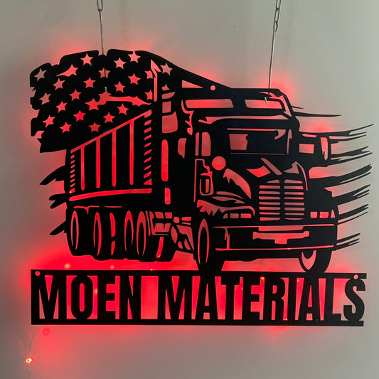 Custom Us Dump Truck Metal Wall Art With Led Light, Personalized Dump Trucker Metal Name Sign, Dump Truck Metal Wall Led Decor