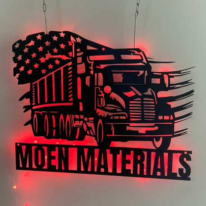 Custom Us Dump Truck Metal Wall Art With Led Light, Personalized Dump Trucker Metal Name Sign, Dump Truck Metal Wall Led Decor