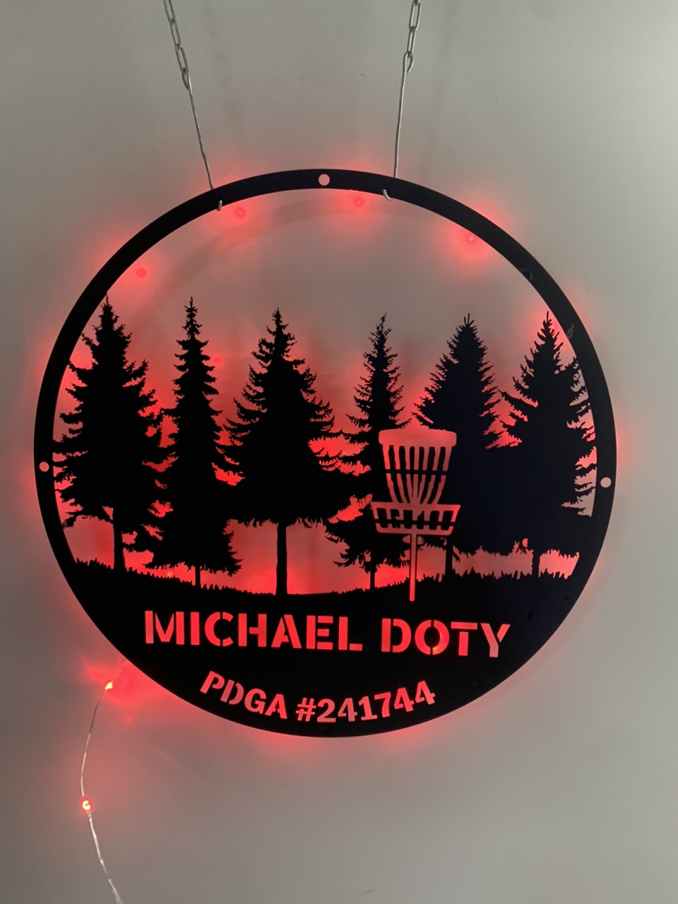 Custom Disc Golf Player Metal Wall Art Led Lights, Personalized Disc Golfer Metal Name Sign, Disc Golf Man Cave Metal Wall Led Decor