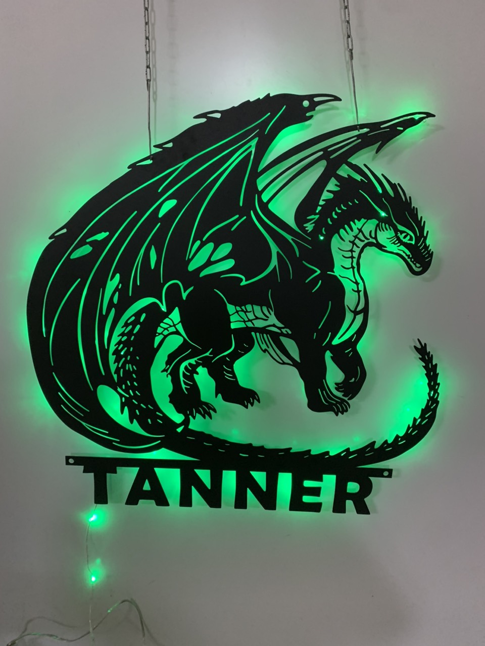 Custom Dragon Metal Sign With Led Lights, Dragon Name Metal Art, Monogram Dragon Wall Decor, Mythical Dragon Metal Wall Hanging