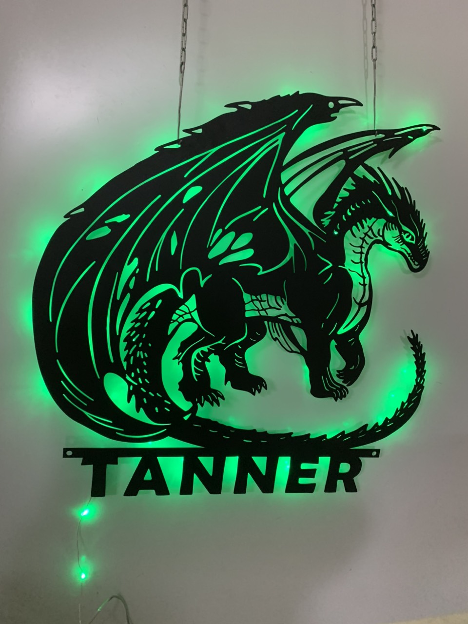 Custom Dragon Metal Sign With Led Lights, Dragon Name Metal Art, Monogram Dragon Wall Decor, Mythical Dragon Metal Wall Hanging