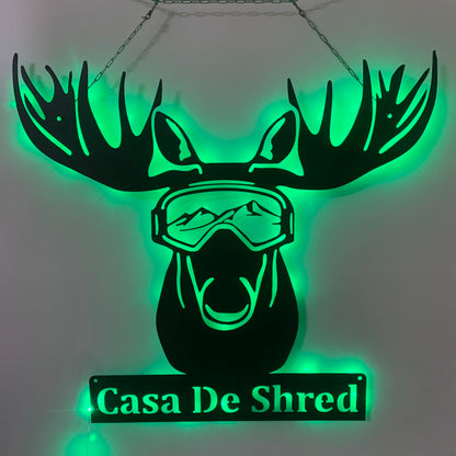 Custom Moose Head Metal Wall Art With Led Lights, Personalized Moose Head Metal Name Sign, Wildlife Hunting Moose Neon Metal Wall Decor