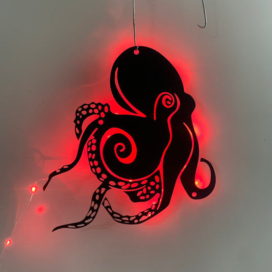 Octopus Metal Wall Art With Led Lights, Octopus Metal Sign Decoration For Living Room, Octopus Lovers Metal Outdoor Home Wall Led Decor