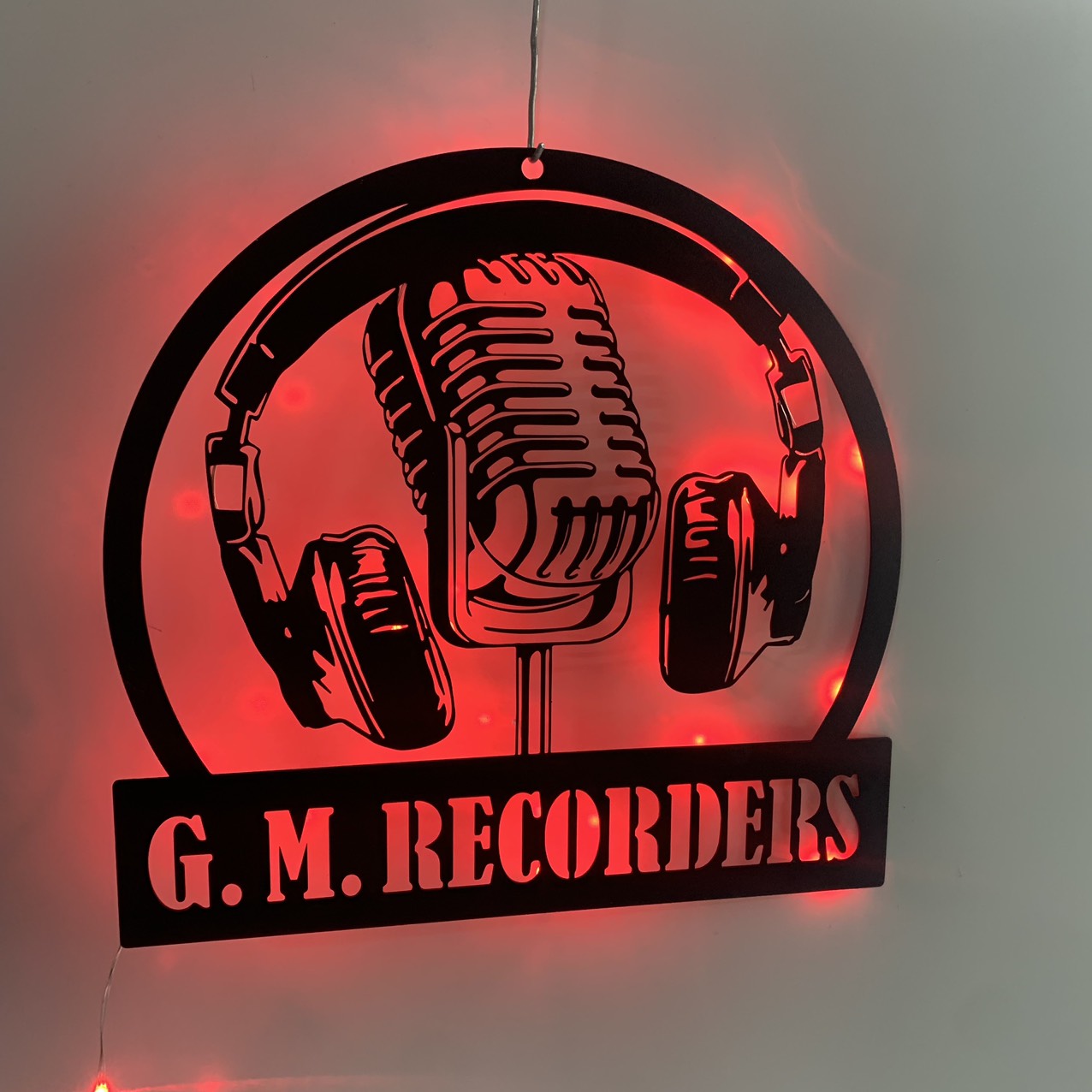 Custom Microphone And Headphone Metal Sign With Led Lights, Personalized Headphone Metal Name Sign, Music Room Music Studio Metal Wall Art