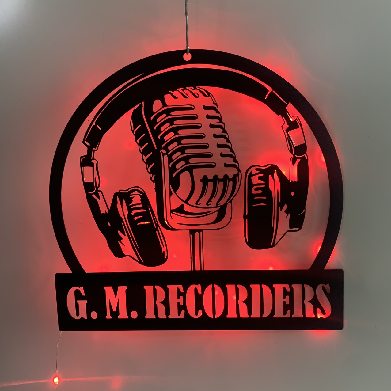 Custom Microphone And Headphone Metal Sign With Led Lights, Personalized Headphone Metal Name Sign, Music Room Music Studio Metal Wall Art