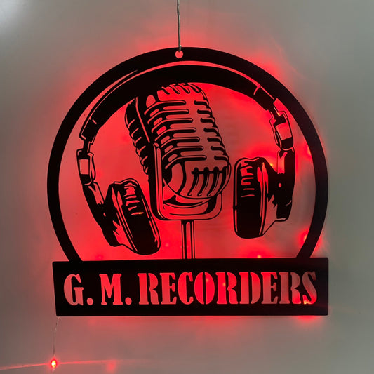 Custom Microphone And Headphone Metal Sign With Led Lights, Personalized Headphone Metal Name Sign, Music Room Music Studio Metal Wall Art