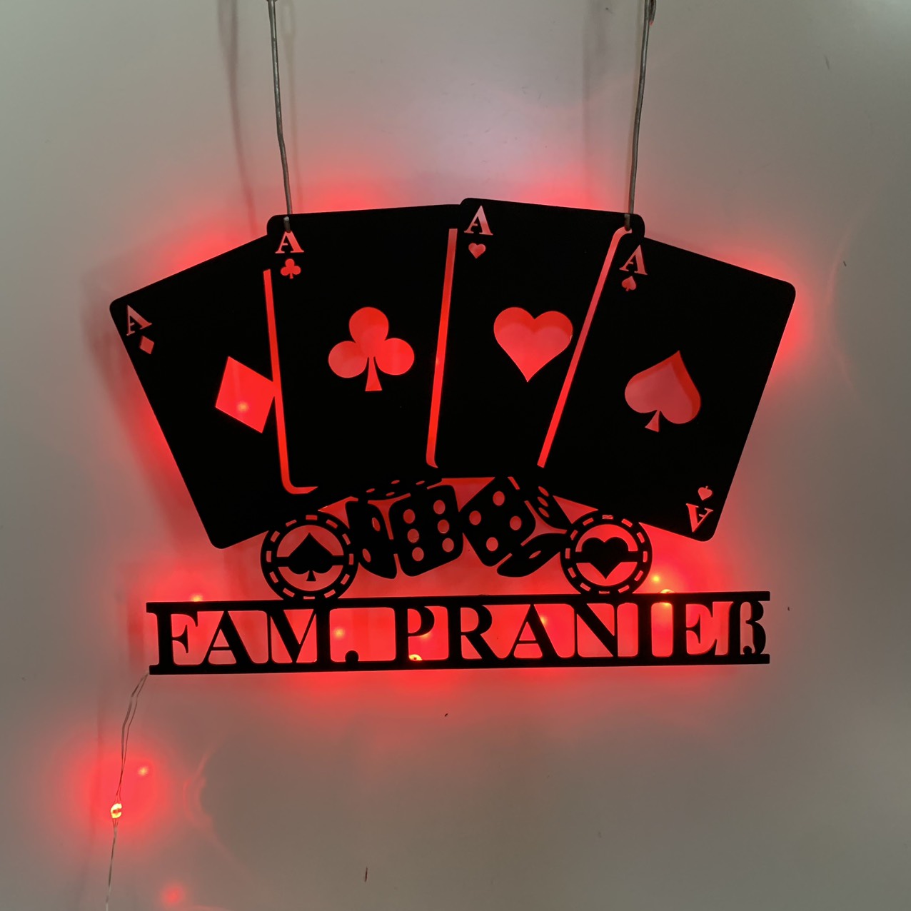 Personalized Poker Cards Metal Wall Art With Led Light, Casino Game Room Metal Wall Led Decor, Custom Name Poker Cards Metal Name Sign