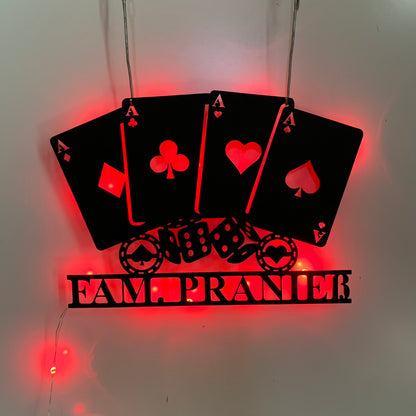 Personalized Poker Cards Metal Wall Art With Led Light, Casino Game Room Metal Wall Led Decor, Custom Name Poker Cards Metal Name Sign