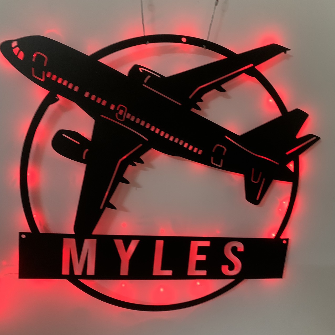 Custom Airplane Metal Wall Art With Led Light, Personalized Pilot Metal Name Sign, Aircraft Hangar Metal Wall Led Decor, Aeroplane Mancave Sign