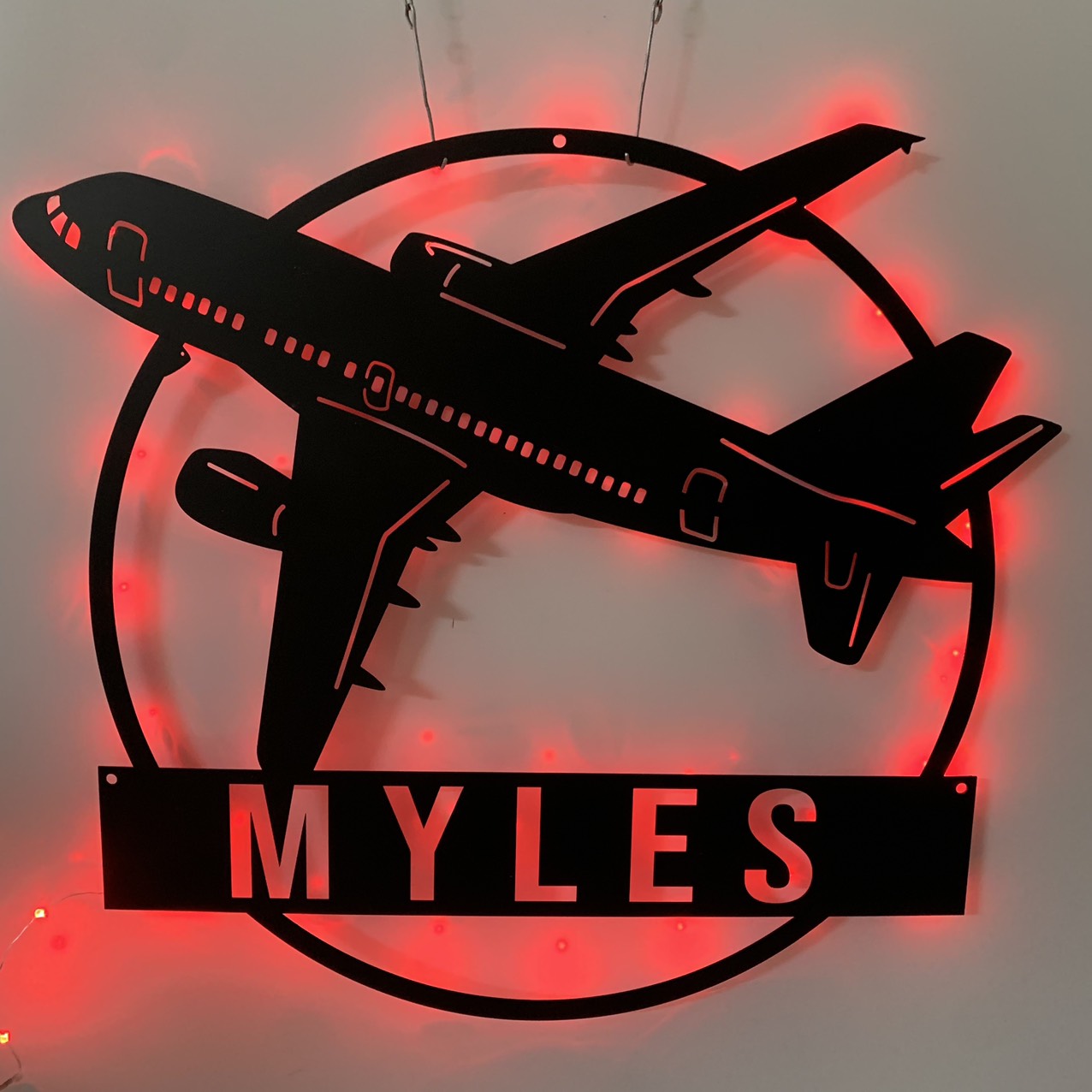 Custom Airplane Metal Wall Art With Led Light, Personalized Pilot Metal Name Sign, Aircraft Hangar Metal Wall Led Decor, Aeroplane Mancave Sign