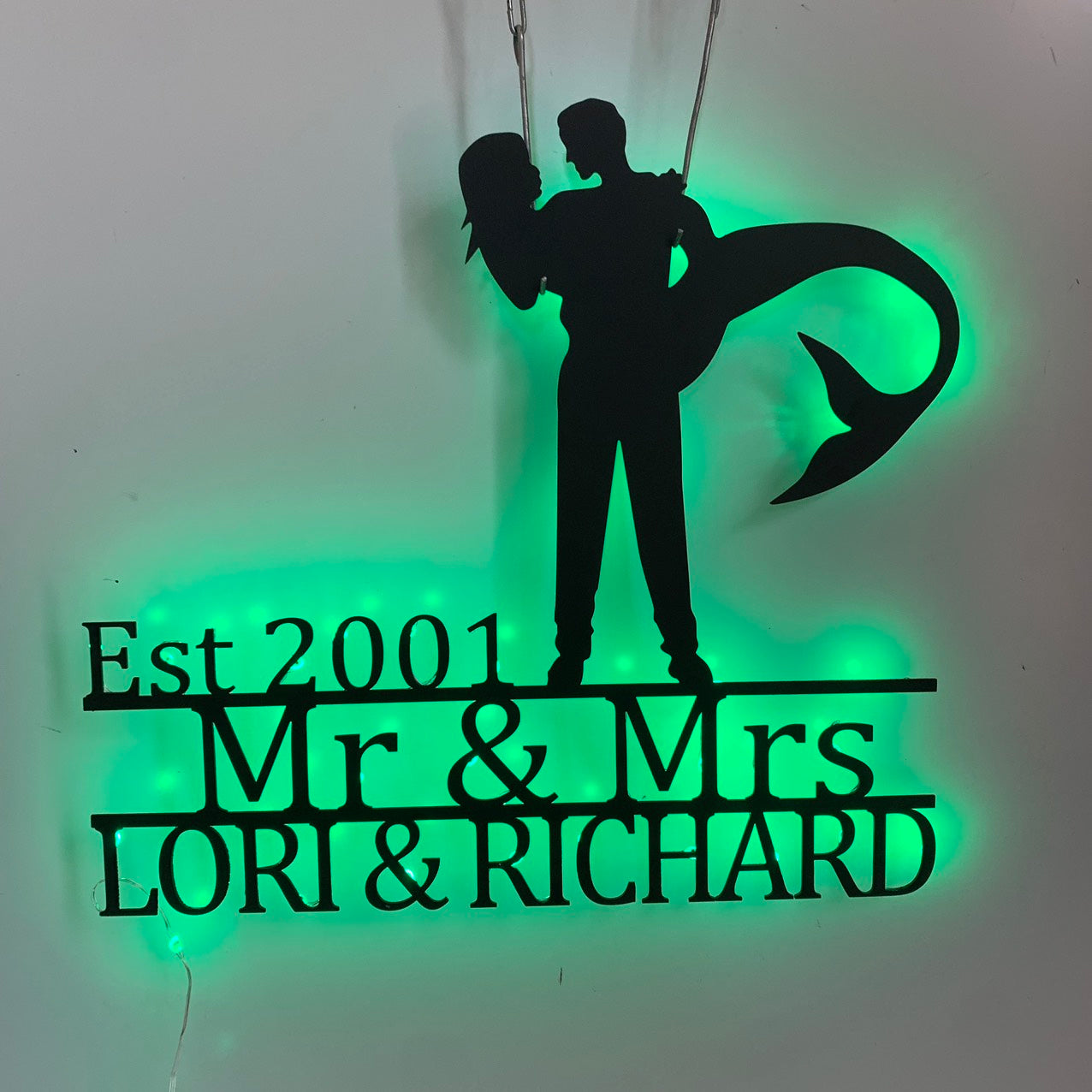 Personalized Mermaid Couple Metal Sign With Led Light, Custom Mr & Mrs Metal Wall Art For Beach House Decor, Couple Anniversary Metal Wall Sign