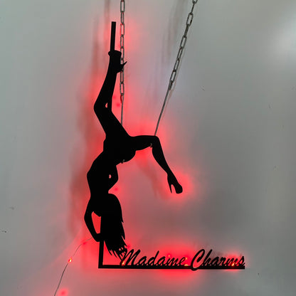 Custom Pole Dance Metal Wall Art With Led Lights, Personalized Girl Pole Dancing Metal Name Sign, Morden Dance Pole Dancing Metal Led Sign