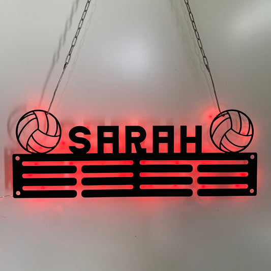 Custom Metal Volleyball Medal Hanger With Led Light, Volleyball Sport Medal Holder, Display Rack For Award And Ribbon Tiered Award Rack