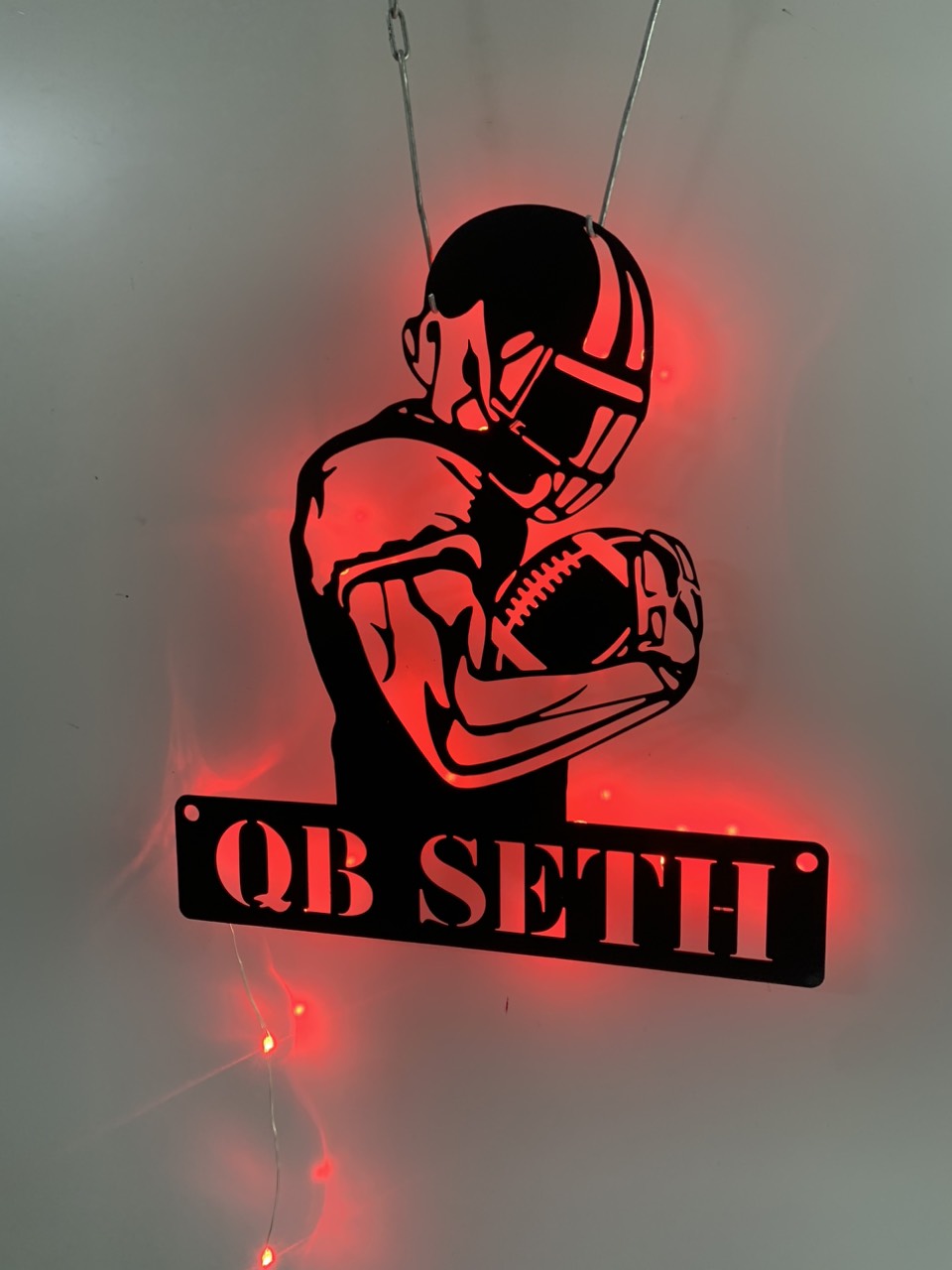 Custom American Football Player Metal Sign With Led Light, Personalized Football Player Metal Name Sign, Football Player Metal Led Decor