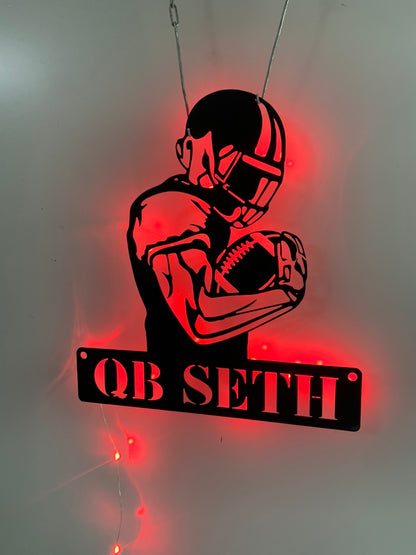 Custom American Football Player Metal Sign With Led Light, Personalized Football Player Metal Name Sign, Football Player Metal Led Decor