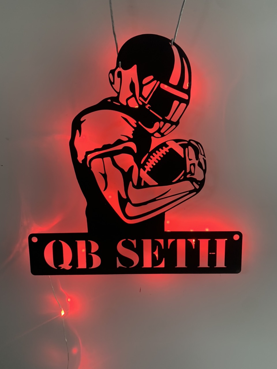 Custom American Football Player Metal Sign With Led Light, Personalized Football Player Metal Name Sign, Football Player Metal Led Decor