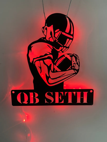 Custom American Football Player Metal Sign With Led Light, Personalized Football Player Metal Name Sign, Football Player Metal Led Decor