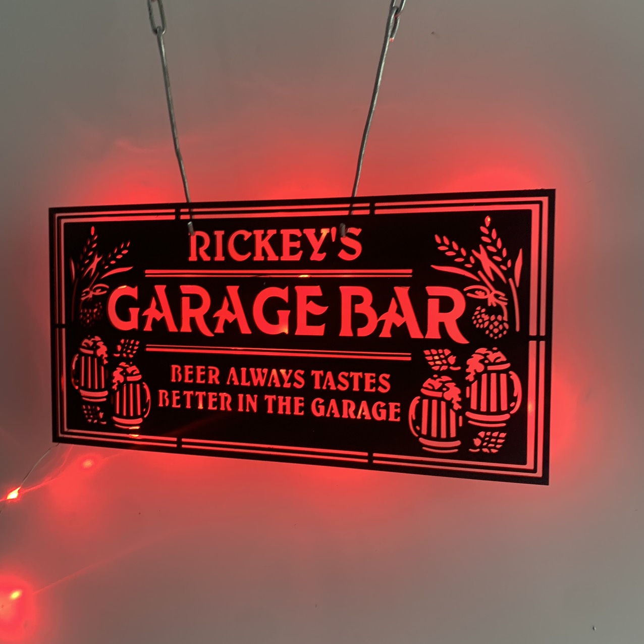 Custom Garage Bar Metal Wall Art With Led Lights, Personalized Workshop Man Cave Metal Sign, Beer In The Garage Metal Wall Sign