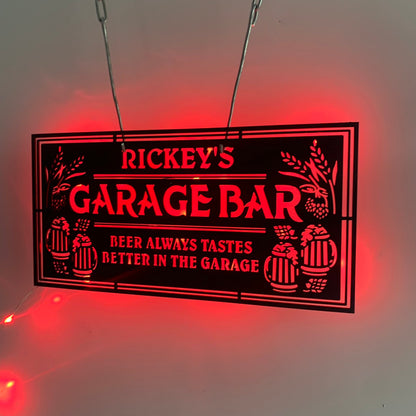 Custom Garage Bar Metal Wall Art With Led Lights, Personalized Workshop Man Cave Metal Sign, Beer In The Garage Metal Wall Sign