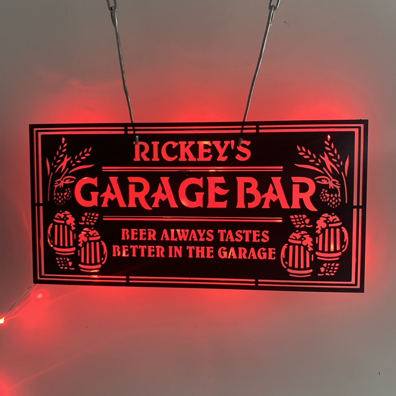 Custom Garage Bar Metal Wall Art With Led Lights, Personalized Workshop Man Cave Metal Sign, Beer In The Garage Metal Wall Sign