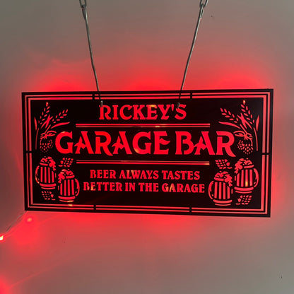 Custom Garage Bar Metal Wall Art With Led Lights, Personalized Workshop Man Cave Metal Sign, Beer In The Garage Metal Wall Sign