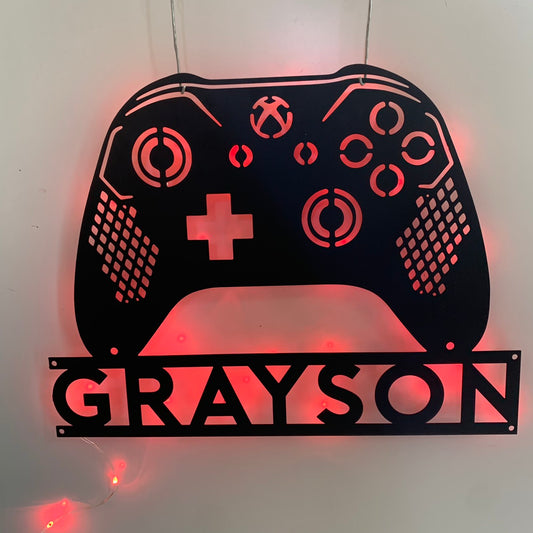 Personalized Game Controller Metal Wall Art With Led Lights, Custom Gamer Name Metal Sign, Game Zone Kids Nursery Metal Wall Decor