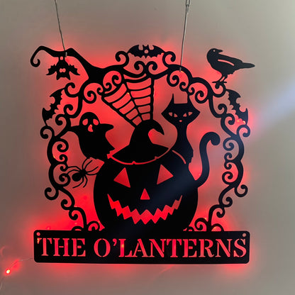 Custom Pumpkin Patch Halloween Metal Wall Art With Led Light, Spooky Jack O' Lantern Horror Metal Sign, Scary Pumpkin Halloween Metal Led Sign