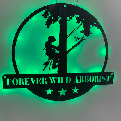 Personalized Tree Climbing Metal Wall Art With Led Lights, Custom Tree Climber Metal Name Sign, Logger Work Tree Service Metal Wall Led Decor