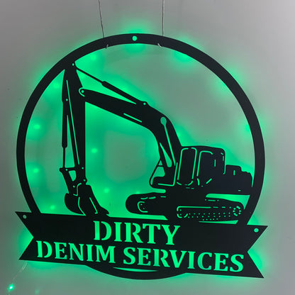 Custom Excavator Metal Wall Art With Led Light, Personalized Excavator Driver Metal Name Sign, Excavator Construction Truck Metal Wall Led Decor