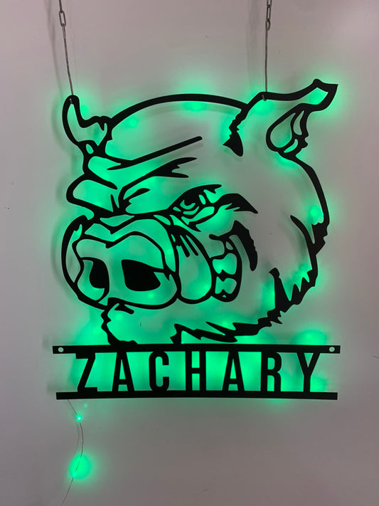 Custom Funny Pig Farmhouse Metal Wall Art Led Light, Personalized Pig Farm Metal Name Sign, Pig Barn Wild Boar Hunting Metal Sign