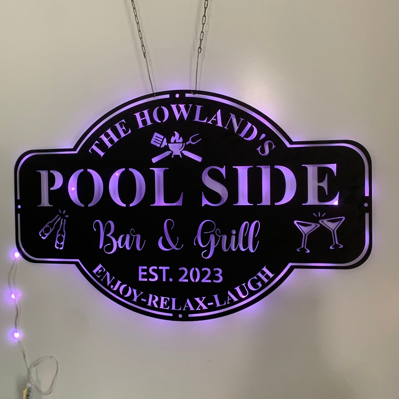 Personalized Pool Bar Metal Name Sign With Led Lights, Custom Bar Metal Wall Art, Bar & Grill Led Metal Sign, Poolside Patio Metal Wall Hanging