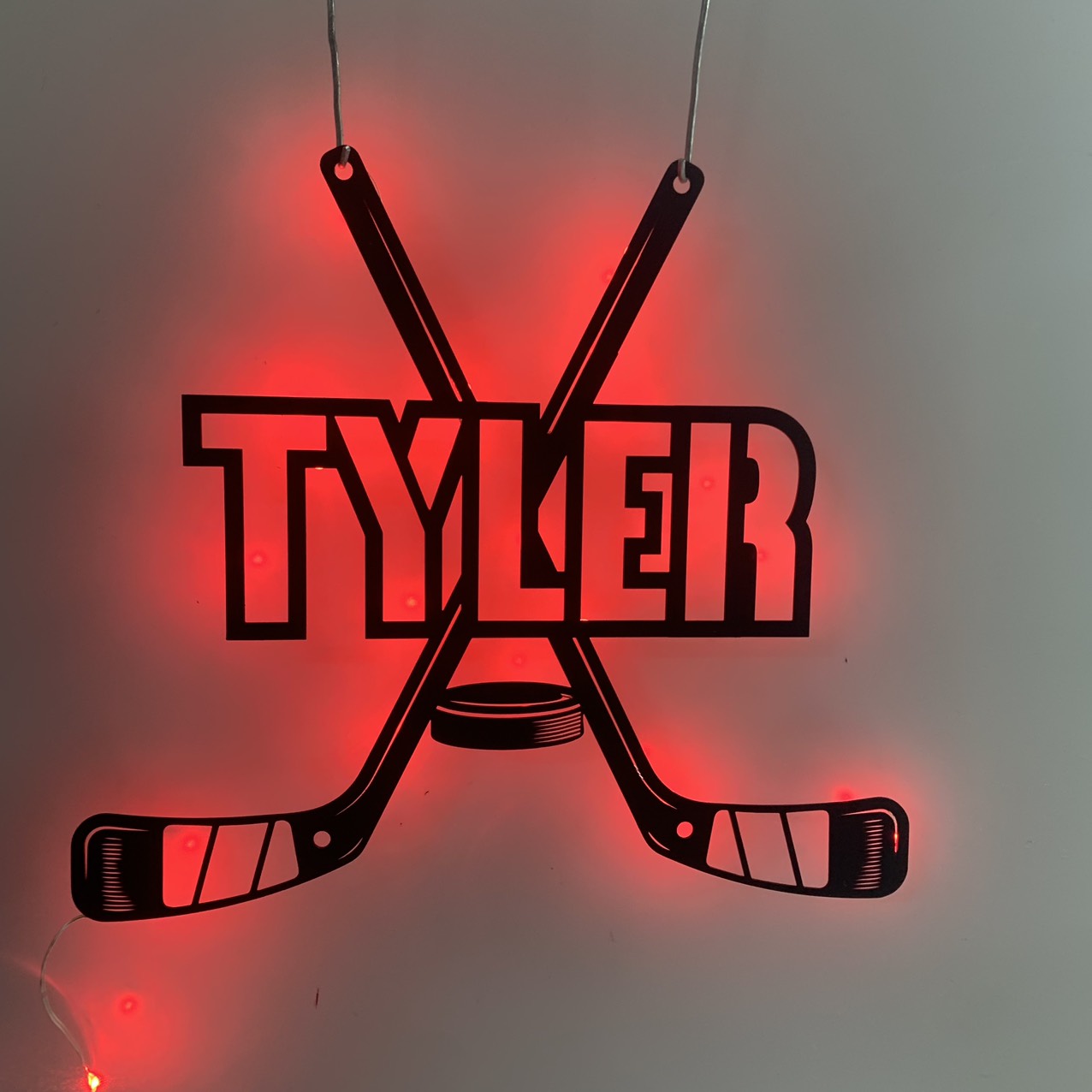 Custom Hockey Sticks Metal Wall Art With Led Lights, Personalized Hockey Player Metal Name Sign, Ice Hockey Metal Wall Led Decor