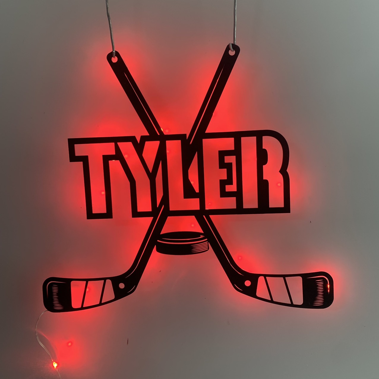 Custom Hockey Sticks Metal Wall Art With Led Lights, Personalized Hockey Player Metal Name Sign, Ice Hockey Metal Wall Led Decor