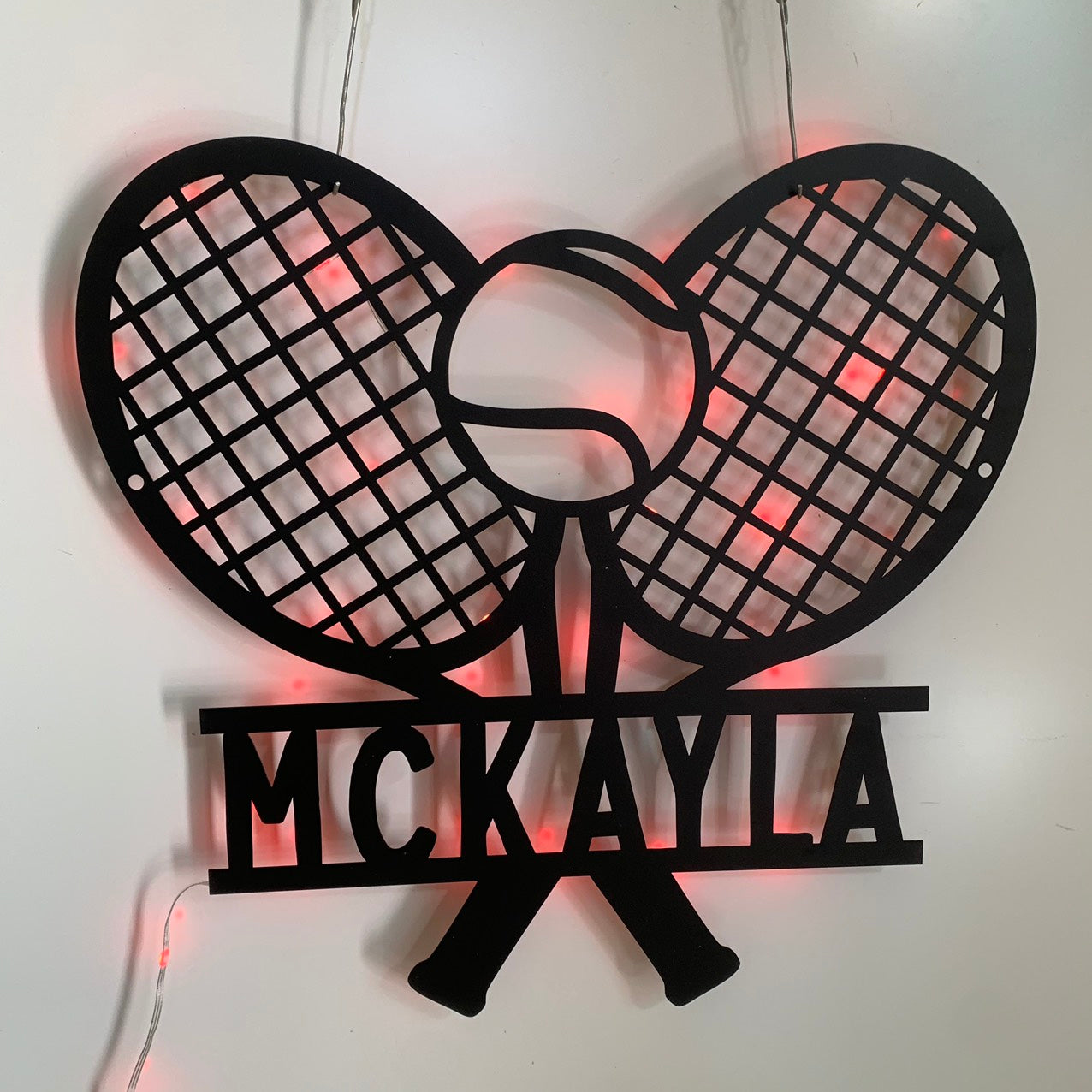 Custom Tennis Metal Wall Art With Led Lights, Personalized Tennis Player Metal Name Sign, Tennis Racket Ball Metal Wall Led Sign