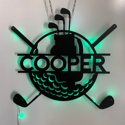 Custom Golfing Metal Wall Art With Led Light, Personalized Golfer Metal Name Sign, Golf Ball 19th Hole Golf Club Patio Metal Led Sign