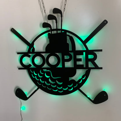 Custom Golfing Metal Wall Art With Led Light, Personalized Golfer Metal Name Sign, Golf Ball 19th Hole Golf Club Patio Metal Led Sign