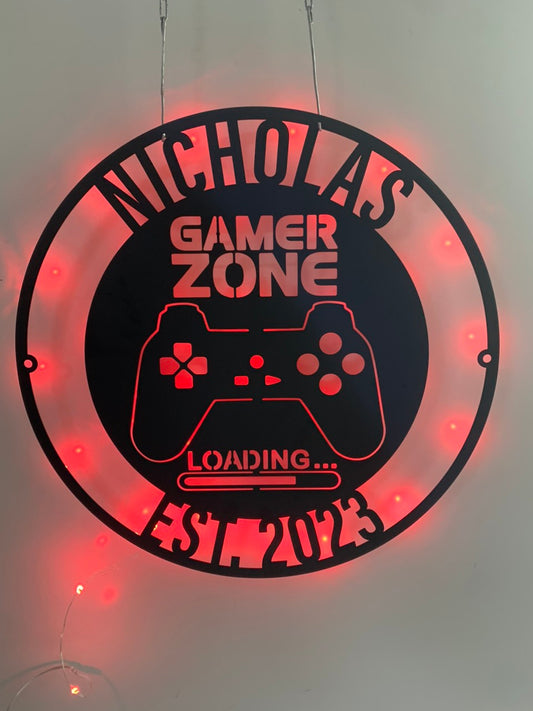 Custom Game Controller Metal Wall Art With Led Lights, Personalized Gamer Metal Name Sign, Game Zone Kids Nursery Metal Wall Decor