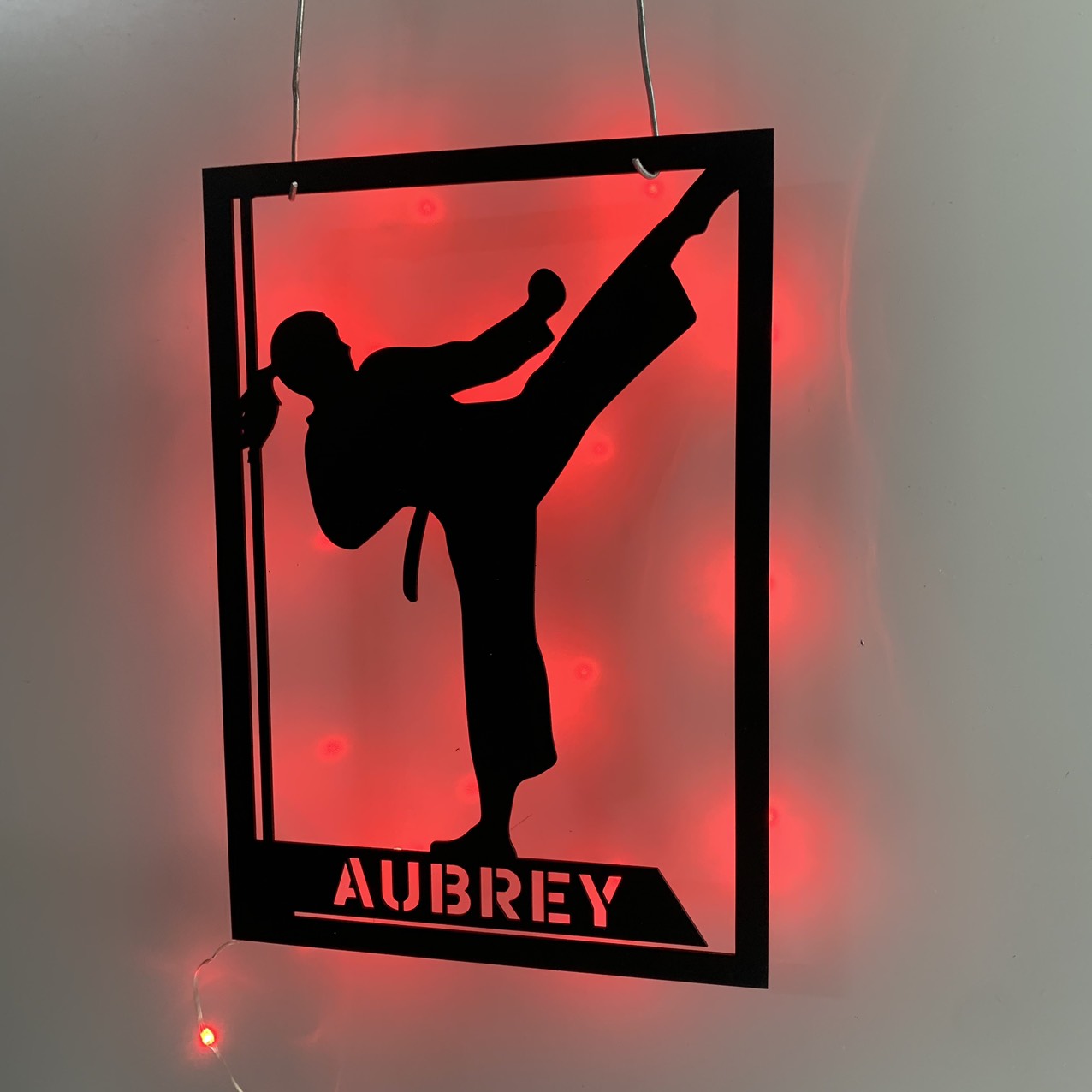 Custom Girl Karate Martial Arts Metal Wall Art With Led Light, Personalized Karate Fighters Metal Name Sign, Ryukyuan Martial Arts Metal Led Sign