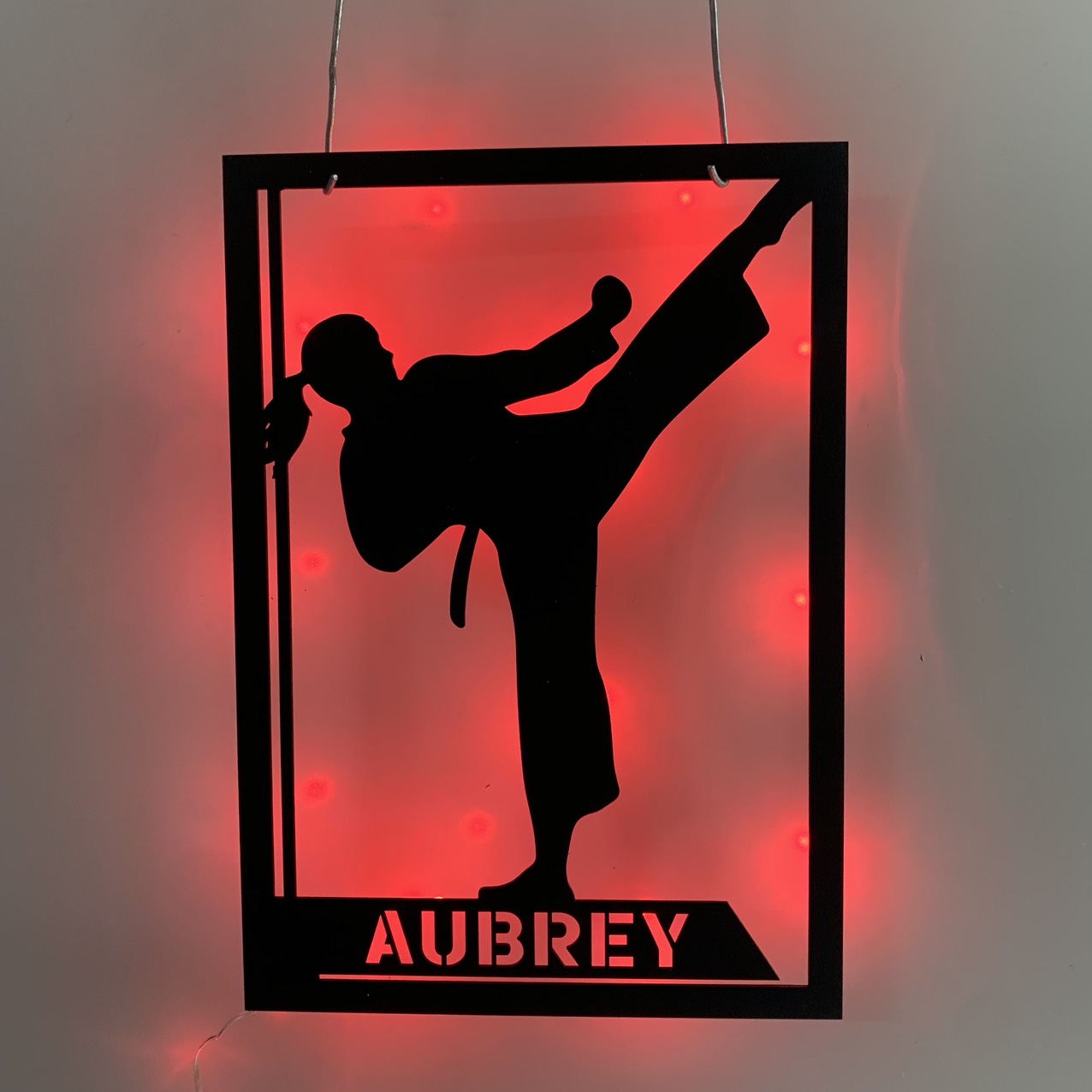 Custom Girl Karate Martial Arts Metal Wall Art With Led Light, Personalized Karate Fighters Metal Name Sign, Ryukyuan Martial Arts Metal Led Sign