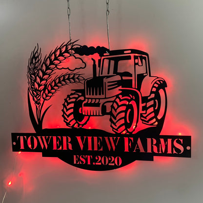 Custom Farm Tractor Metal Wall Art Led Lights, Personalized Tractor Driver Metal Name Sign, Truck Farmhouse Metal Wall Led Sign