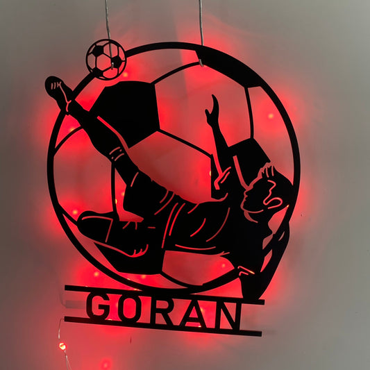 Personalized Soccer Player Metal Wall Art With Led Lights, Custom Football Player Metal Name Sign, Soccer Team Football Club Metal Wall Sign