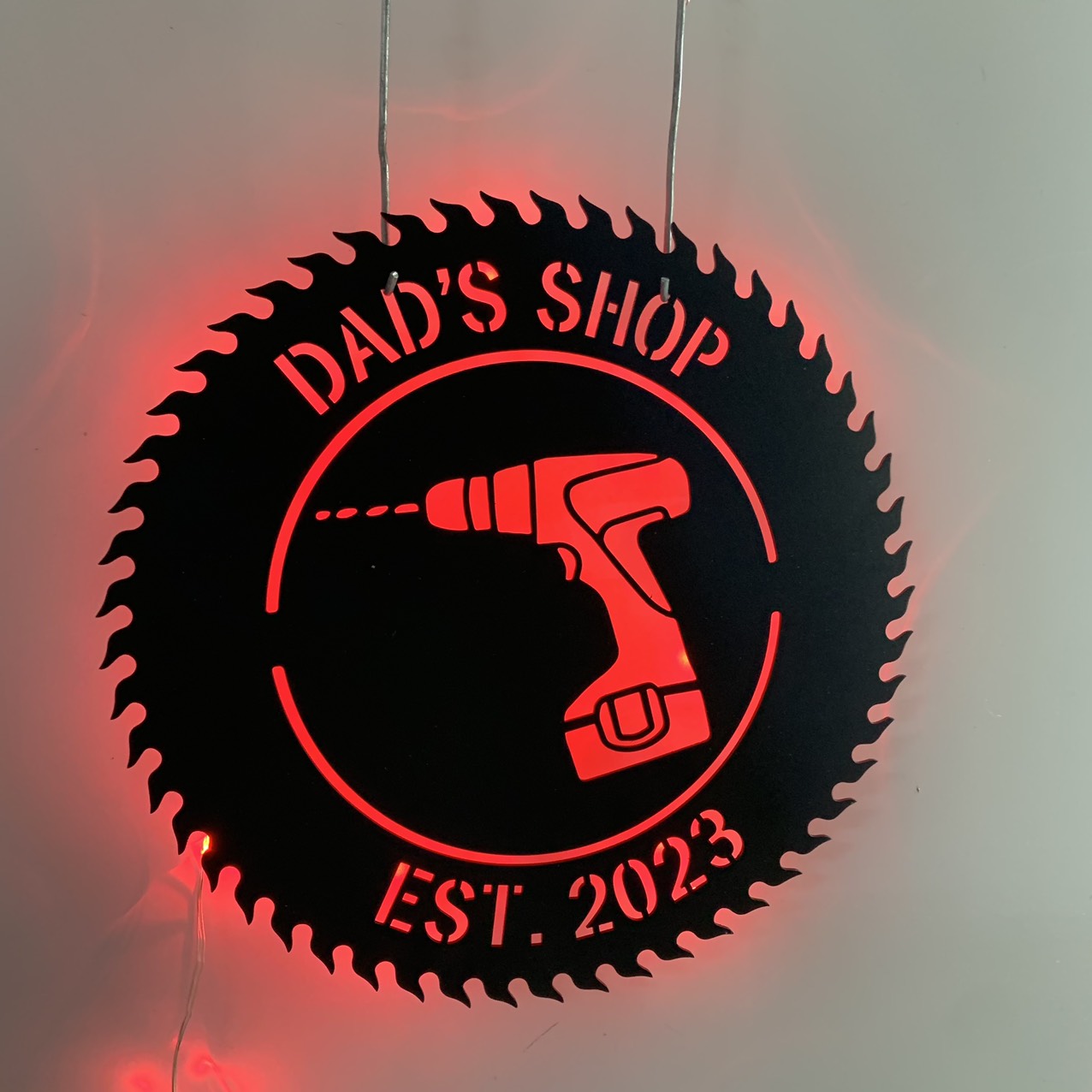 Custom Hand Drilll Workshop Metal Wall Art With Led Light, Personalized Mechanic Workshop Metal Name Sign, Metal Handyman Workshop Wall Led Sign