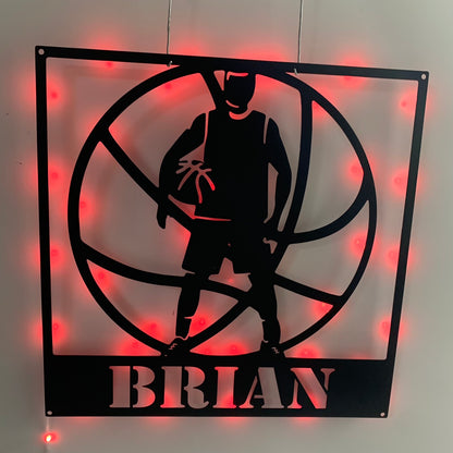 Personalized Basketball Player Metal Name Sign With Led Lights, Custom Man Basketball Metal Wall Art, Basketball Sport Metal Wall Led Decor