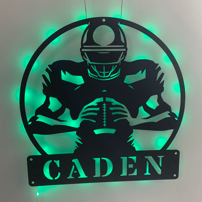 Personalized American Football Metal Name Sign With Led Light, Custom Us Football Player Metal Wall Art, American Football Sport Wall Led Decor