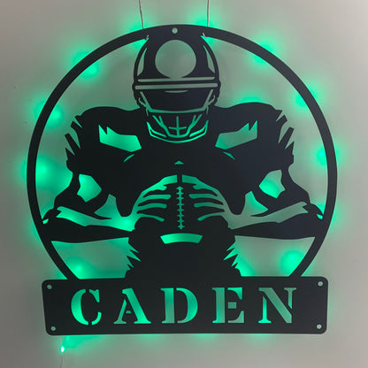 Personalized American Football Metal Name Sign With Led Light, Custom Us Football Player Metal Wall Art, American Football Sport Wall Led Decor