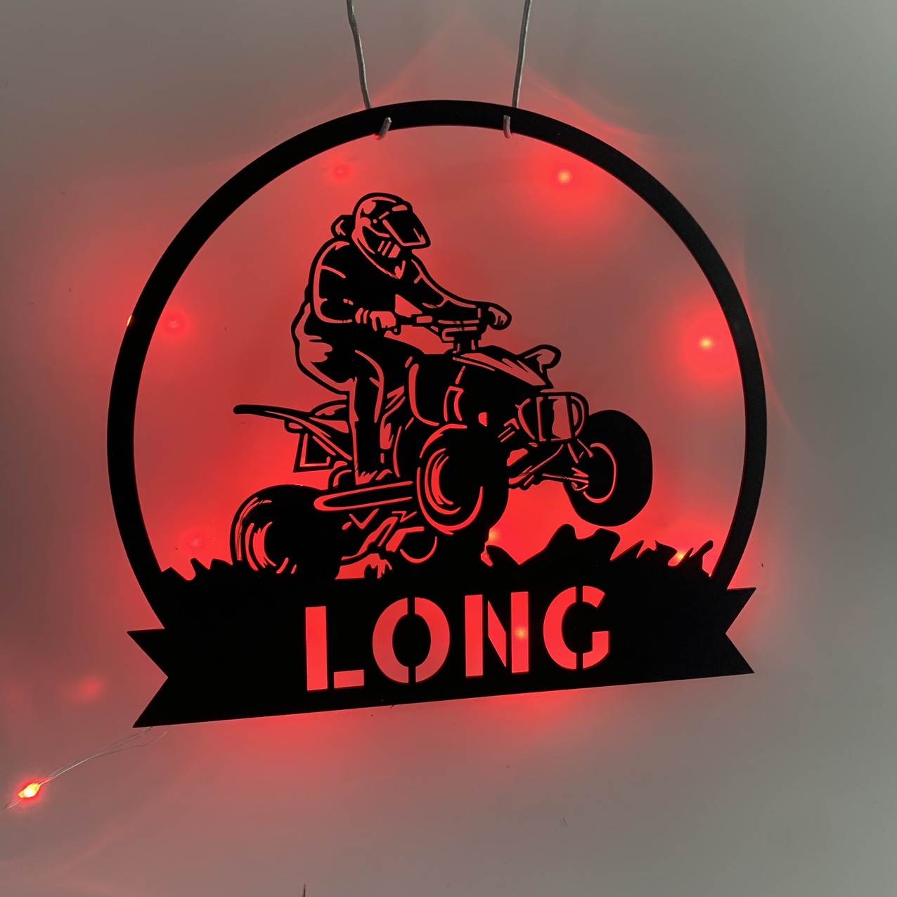 Custom Quad Biker Metal Wall Art With Led Light, Personalized Dirt Bike Metal Name Sign, Terrain Vehicle Atv 4 Wheels Garage Metal Wall Sign