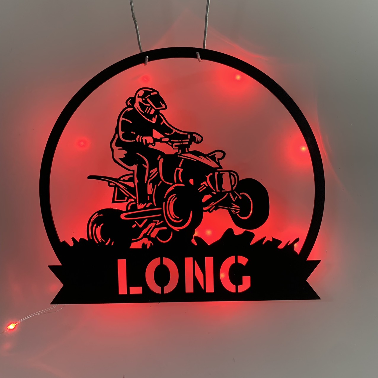 Custom Quad Biker Metal Wall Art With Led Light, Personalized Dirt Bike Metal Name Sign, Terrain Vehicle Atv 4 Wheels Garage Metal Wall Sign