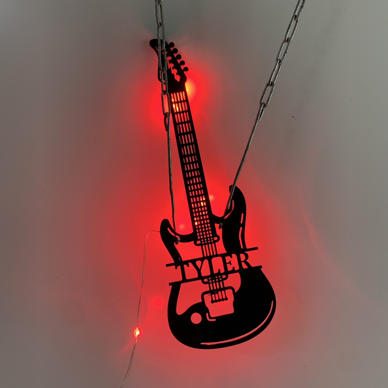 Custom Electric Guitar Metal Wall Art With Led Light, Personalized Guitarist Metal Name Sign, Guitar Rock Music Studio Metal Led Sign